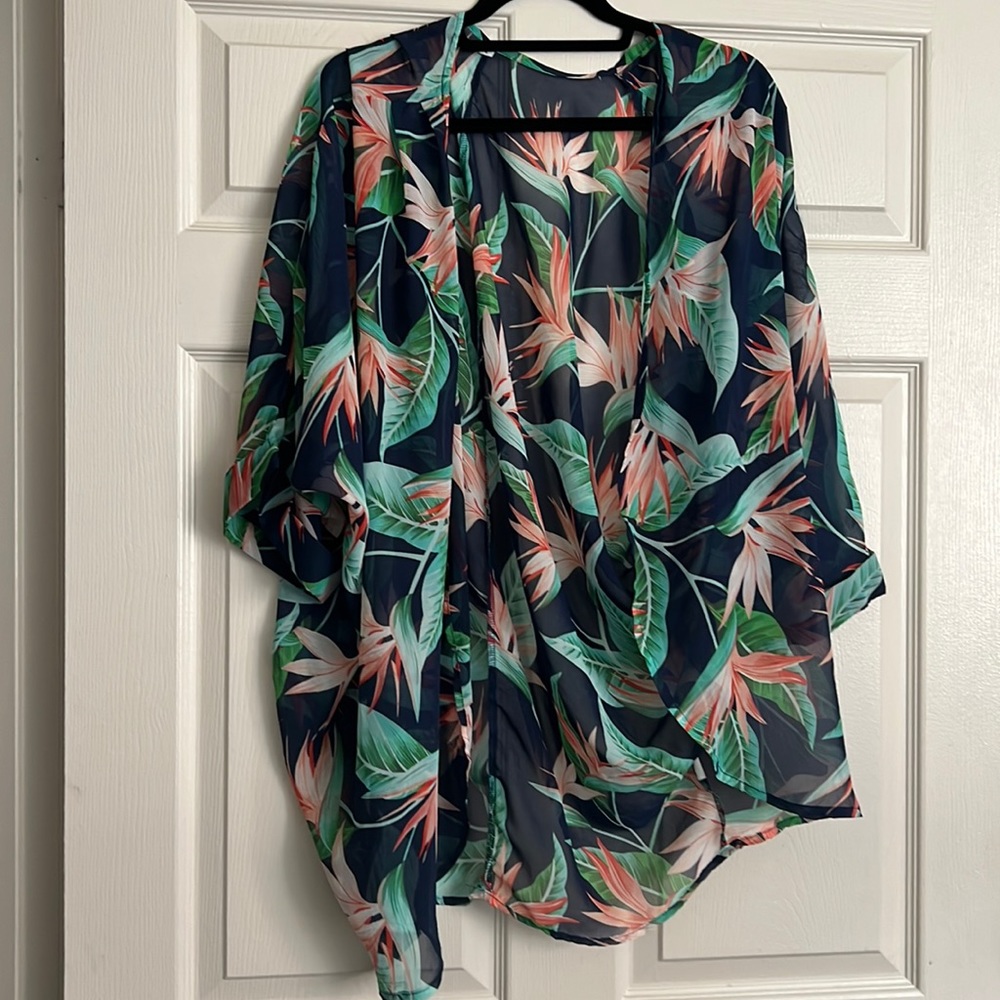 Swimming suit cover up tropical floral